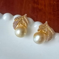 天然海水珍珠 南洋金珠 純銀耳環