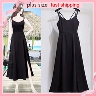READY STOCK CJ Large Size Women Fat Sister2021Summer Dress Women's Sexy Slit Mid-Length Korean Style