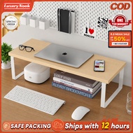【Luxury Nook】Aesthetic Desktop Monitor Shelf, Ins Style Wood Grain Display Stand, Fit Laptop/iMac