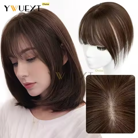 Clips In Human Hair Topper Natural Scalp Top to Hide Bald or White Hair For Women 5x9cm Base Net Thi