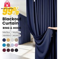 RSS_ CURTAIN Langsir 99%+Blackout Plain Cangkuk & Ring Curtain Minimalist Hook & Eyelet Curtains Sli
