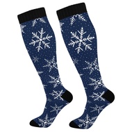 KOPIRIT Christmas Snowflake Dark Blue Compression Socks for Women Men Compression Stockings Circulat