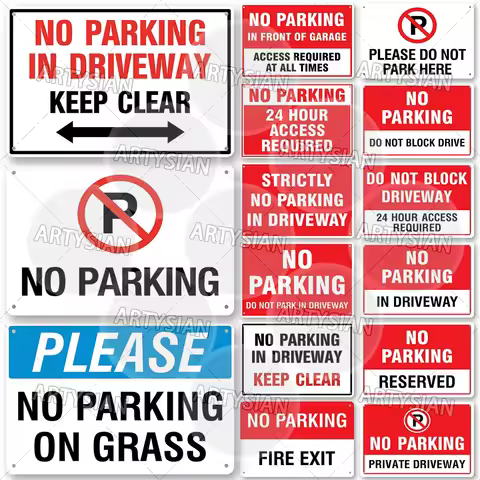NO PARKING Metal Sign Tow Away Zone Active Driveway 24 Hour Access Do Not Block FIRE EXIT Private Dr