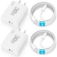 Pengecas Pantas Pixel, 2-Pek 30W USB C Pengecas Dinding dengan Kabel USB-C 6FT untuk Google Pixel 10
