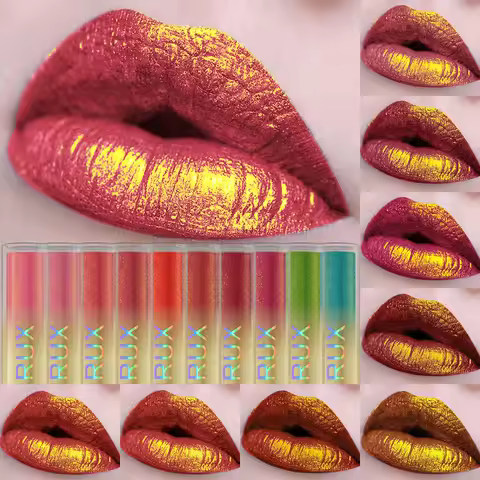 14 Colors Bold Intense Glitter Metallic Lip Gloss Pearlescent Lip Tint,Long Lasting Liquid Lipstick