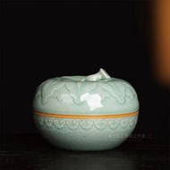 印泥王中彩蕉葉小粉盒 龍泉青瓷陶瓷器居家桌靣擺件首飾盒 仿古印泥盒印台