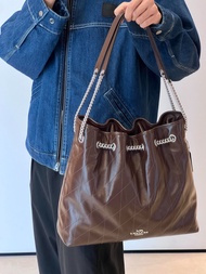 Coach 全新未使用棕色菱格鏈條流浪包 女士單肩斜挎包