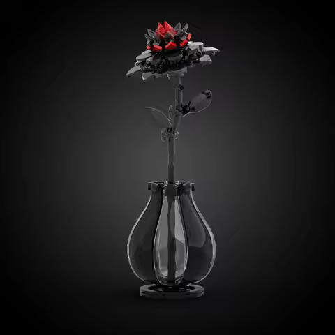 MOC Red Dahlia Flower Building Blocks Model Dahlia Tianzhu Peony Plant Flower Bricks Toys Romantic V