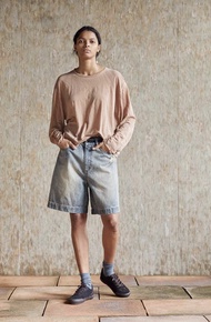 復古文青 純棉短褲 水洗直筒褲 休閒牛仔褲