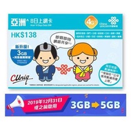 中國聯通8日日本,南韓,新加坡及13個亞洲多國及地區4G/3G無限上網卡數據卡Sim卡 - 到期日30/12/2021