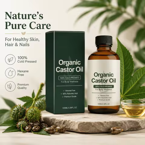 Organic Castor Oil Cold Pressed Hexane Free Ricinoleic Acid Hydrating Body Oil Moisturizing Dry Skin