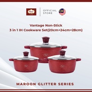 Vantage Non-stick 3 in 1 Induction Cookware Set(Maroon Glitter Series)