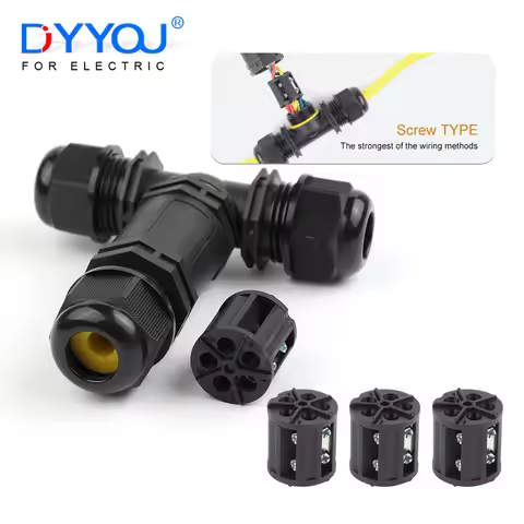 IP68 M25 Waterproof Cable Connector 3 Way T-type Outdoor Junction Box For 2/3/4/5 Pin Electrical LED