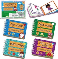 4 Kindergarten Learning Flipbooks, Double-Sided Mini Book Set - CVC, CVCC&CCVC, Sight Words & First 