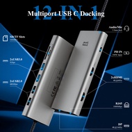 Minthouz USB ท่าเรือ C สามจอ4Kฮับหลายพอร์ท12 In 1พร้อม Dual 4K HDMI 4K DP 100W PD In USB3.0พอร์ต2.0E