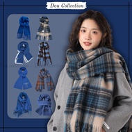 Unisex Scarf, Blue Tone Wool Scarf with Plain Plaid Pattern INTERNATIONAL GIFT FOR WOMEN October 20 