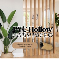 2.9m PVC Hollow Partition - 5cm x 5cm Wooden Motif Indoor Room Divider Grid