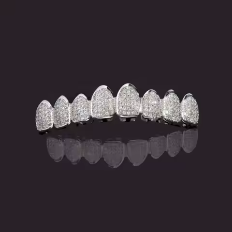 Fashion Hip Hop Teeth Grillz Set Removable Design Rhinestone Hiphop Teeth Grillz Hollow Zircon Charm