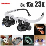 LED Magnifying Headband Jeweler Repair Loupe Glasses, 2X - 8X, 15X, 23X Adjustable Head-Mounted Lens