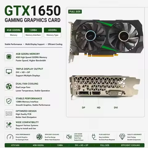 Graphics Card GTX 1650 4GB GDDR6 128Bit Gaming GPU Professional OEM Wholesale Bulk for Custom Deskto
