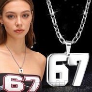 4-1Pc 67 Number Pendant Necklace - Stainless Steel Jewelry - Retro Long Chain - Lucky Number Trend C