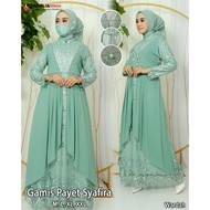 Gamis payet syafira - model kebaya elegan - gamis payet modern - outfit kekinian - bahan tulle bordi