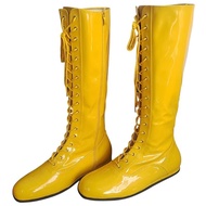 hulk hogan yellow Boots Pro Wrestling Lace-Up Costume Boots Black Motorcycle