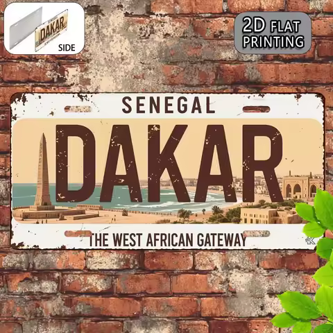 Dakar Senegal "The West African Gateway" License Plate Style 2D Flat Printing Metal Tin Sign, West A