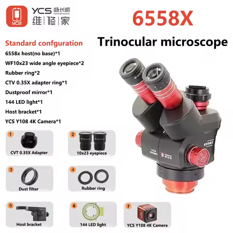 YCS 6558x Ultra HD Trinocular Microscope 10x23 wide-angle eyepiece 6.5-58 Zoom for Mobile Phone PCB 