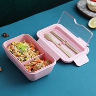 日式麥秸稈便當盒學生餐盒套裝可微波爐加熱上班族飯盒分格
