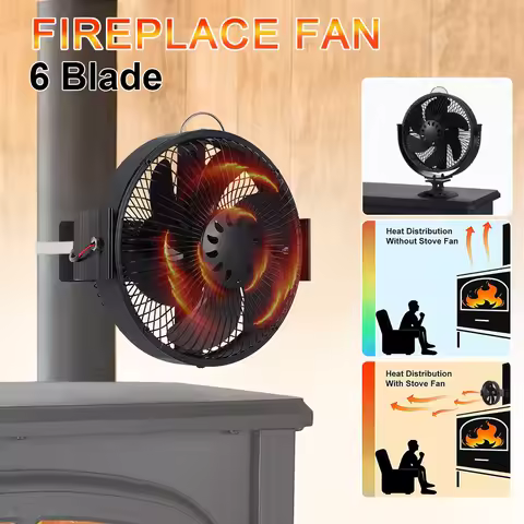 6 Blades New Heat Powered Stove Fan 2-in-1 Wall Mounted Standing Log Wood Burner Fireplace Fan With 