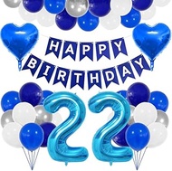 Dark Blue Balloons 22th Birthday Decoration Set,Balloons Birthday Decoration 22 Years Child,Blue Hap