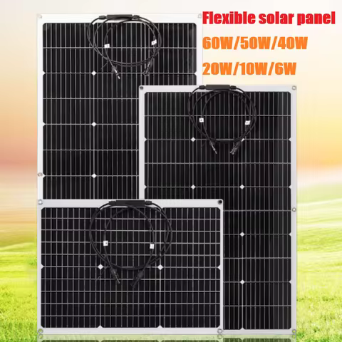12V Flexible Solar Panels 60W 50W 40W 20W 10W 6W Portable Solar Panel Kit System USB Mobile Phone Ch