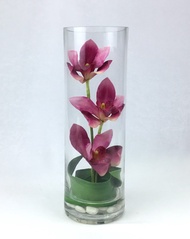 OrientalFineArt แจกันดอกไม้ประดิษฐ์ ตกแต่งบ้าน Artificial Cymbidium orchid in glass ดอกกล้วยไม้ซิมบิ