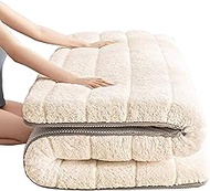 Memory Foam Mattress Sherpa Fleece Japanese Floor Mattress Futon Mattress, Guest Bed Mattress Reversible And Foldable Mattress, Roll Up Mattress Sleeping Tatami Mat (Color : White, Size : King)