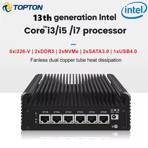 13th Gen Soft Router Intel i7 1355U i5 1335U i3 1315U 6xi226-V 2.5G USB4.0 2xDDR5 Fanless Mini PC NA