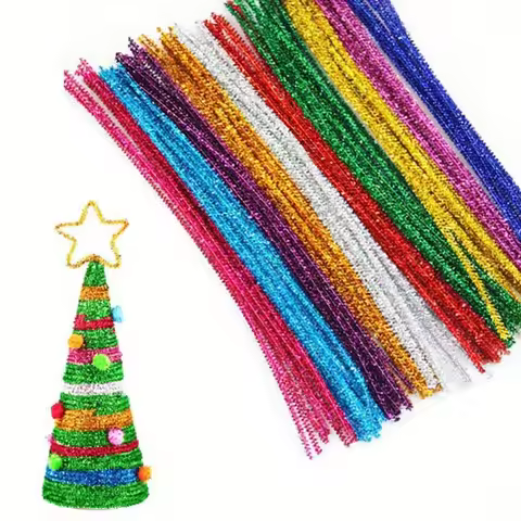 100Pcs Glitter Fuzzy Craft Stems Soft Bendable Wire - Ideal for Christmas Ornaments Kids Art Project
