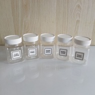 200 mm Plastic Spice Jars 5 pcs + Spice Name Stickers