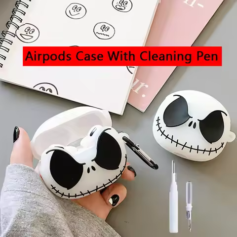 For Airpods 4 Case with Cleaning Pen,3D Skull Silicone Protective Earphone Cover for Airpods Pro 2 C