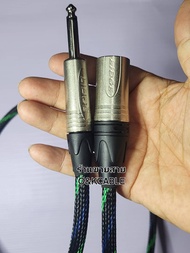 สายสัญญาณP.PHONE+P.XLRเขียวน้ำเงินดำสายแจ็คกีตาร์สายไมค์ลอย(ปลอกไนลอนถักO&K CABLE) ปลั๊กLIDGEสีเงินย