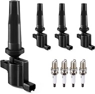 Ignition Coil Pack Spark Plugs Combo fit for 2.0 2.3 Ford Escape Focus Transit Connect 2004 2005 2006 2007 2008 2009 2010 2011, 04 05 Mazda 3 6 Tribute Mercury Mariner, FD505 DG504, 4pcs