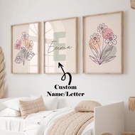 3pcs/Set Customized Frameless Canvas Posters - Personalized Name Wall Art Prints, Vintage Floral Dec