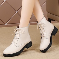 FEN รองเท้าบูทผ้าฝ้ายกันหนาวกลางแจ้งผู้หญิง 2023 รองเท้าบูทมาร์ตินผู้หญิงหนังแท้บุขนใหม่สำหรับฤดูหนาวรองเท้าหนังผูกเชือกแมทช์ง่ายสำหรับผู้หญิง 1.2