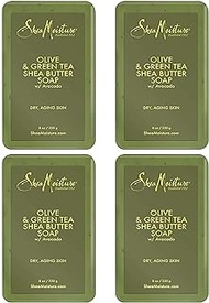 SheaMoisture Shea Butter Bar Soap, Olive &amp; Green Tea, Essential Oils, Skin Care Routine, Olive Oil Soap Bar for Face &amp; Body, Avocado Oil, Rich in Vitamin E, Sensitive Dry Skin (4 Pack - 8 Oz Ea)
