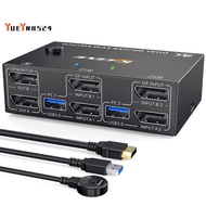 KVM Switch Dual Monitor DisplayPort Replacement Spare Parts 4 USB3.0 for 2 Computers, 2 in 2 Out DP 