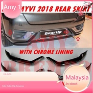 PERODUA MYVI 2018 REAR SKIRT PIANO BLACK WITH CHROME LINING /  RED LINING