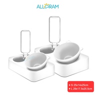 WGBAlldram Double Dog Cat Bowls Pets Water and Food Bowl Set, Cat Bowls Food and Water with Automatic Waterer Bottle for Small or Medium Size Dogs Cats (White)