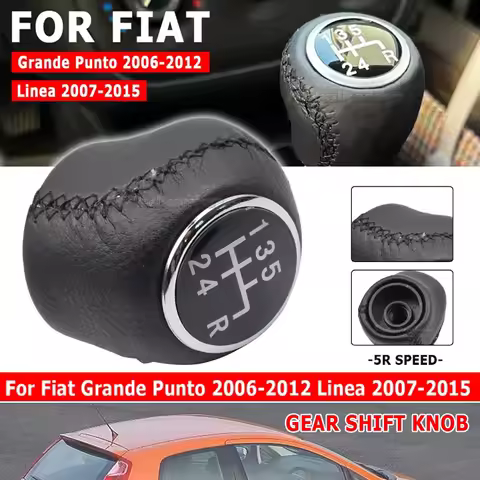 Car 5 Speed Leather Gear Shift Knob For Fiat Grande Punto 2006-2012 Linea 2007-2015 55344881 5534979