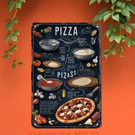 2D Flat Vintage Pizza Recipe Metal Sign, 8"X12" Iron Wall Art, Retro Style Decoration For Kitchen, B