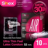 Shex Condoms 002 AIR 10pcs Hyaluronic Acid Lubricated Condom 52 mm. Ultra Thin Soft Lubricant Added